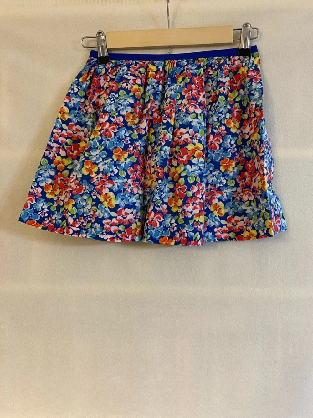 Polo Ralph medium 8-10 Lauren cotton blue pink floral print elastic waist skirt